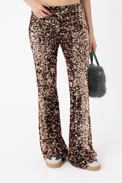PANTALON FLARE DE LENTEJUELAS. Cobre