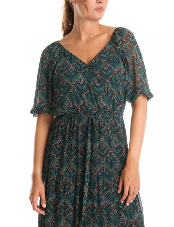 Vestido Gasa & Volados VERDE/MULTI