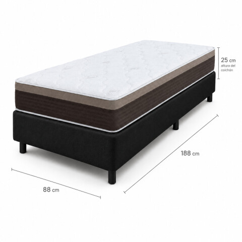 Sommier con Resortes Pocket Espuma Alta Densidad y Eurotop Soporte 130 Kg 1 Plaza 88 cm de Ancho