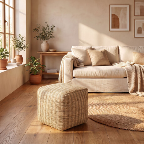 POUF KAMEEL NATURAL/BEIGE ALGODÓN DENIM