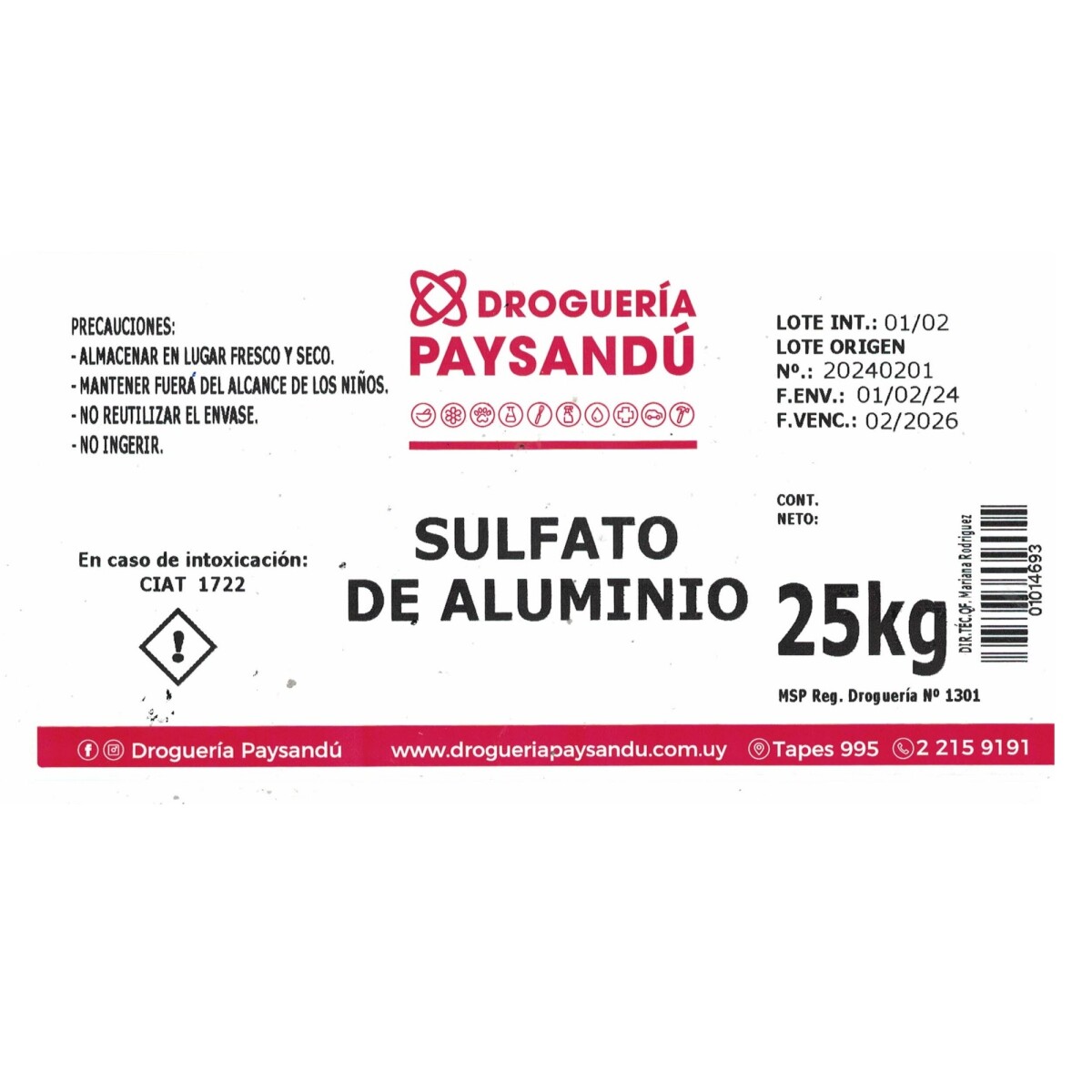 Sulfato de Aluminio - 25 kg 