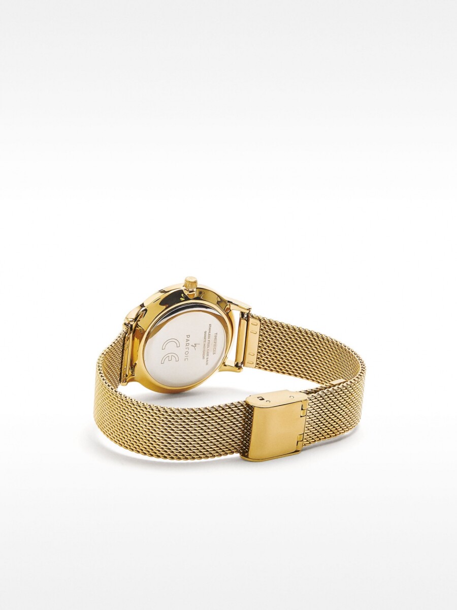 Reloj Pulsera De Malla Metálica De Acero dorado