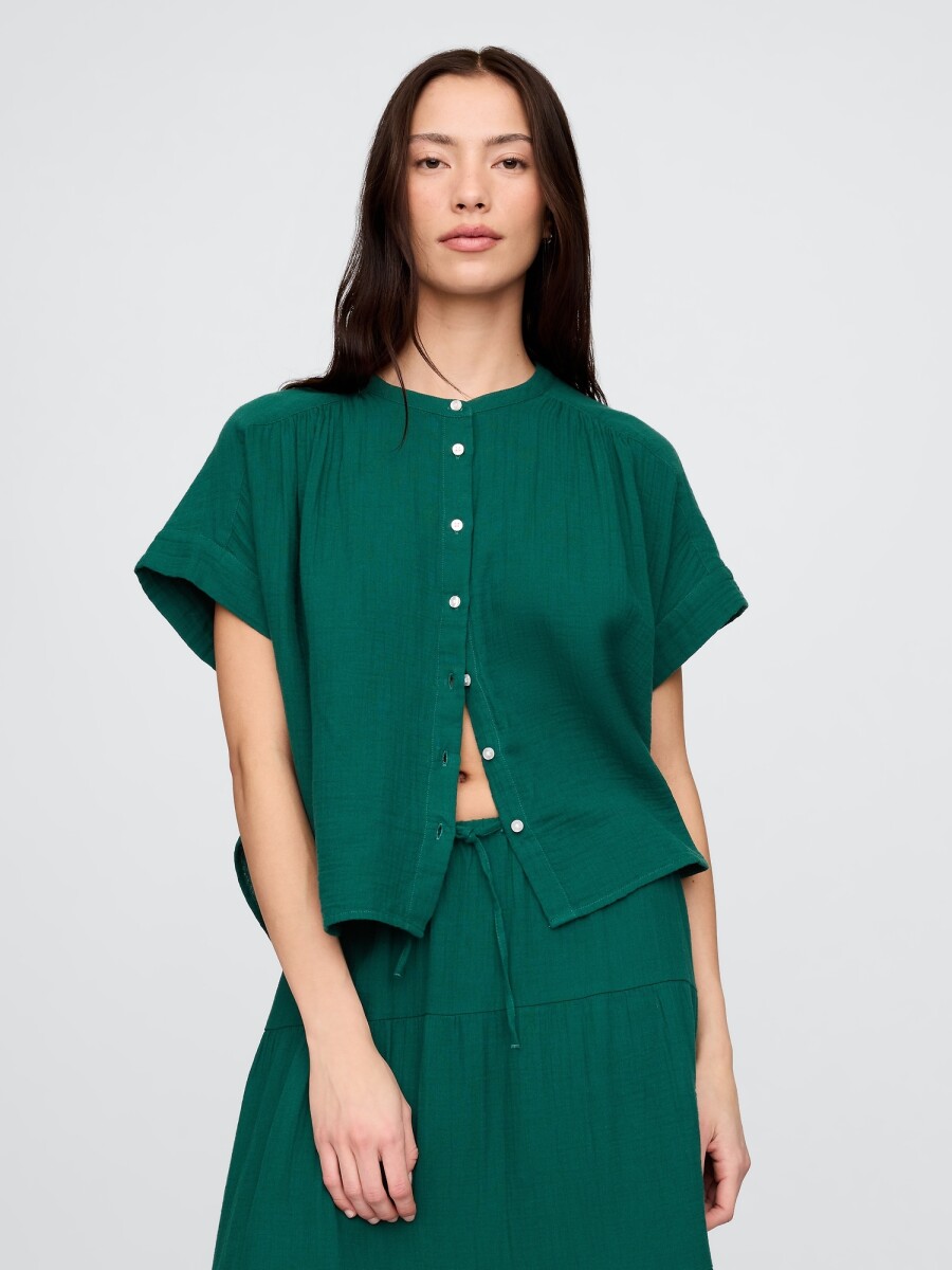Camisa Muselina Manga Corta Mujer - Rain Forest 19-5232 Tc 