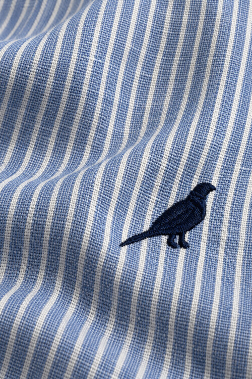 Camisa Lino Hudson Collar Rayas Azul Oxford