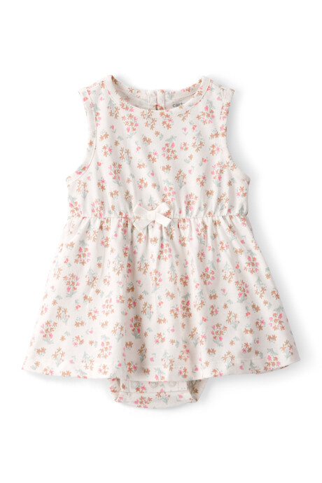 Vestido de algodón, sin mangas, color marfil, diseño floral Sin color