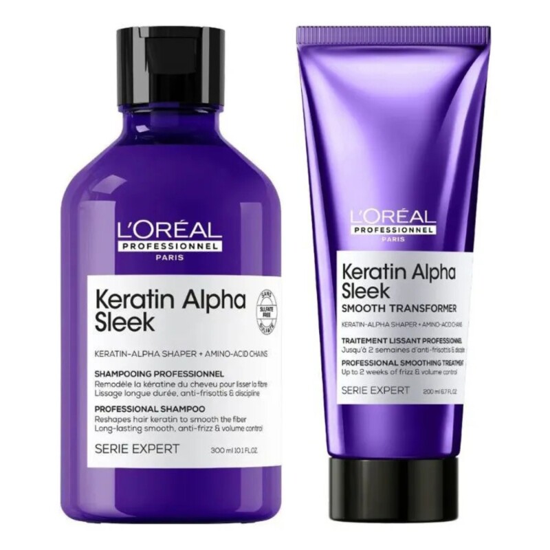 Pack L'oréal Prof Keratin Alpha Sleek Shampoo + Smooth Pack L'oréal Prof Keratin Alpha Sleek Shampoo + Smooth