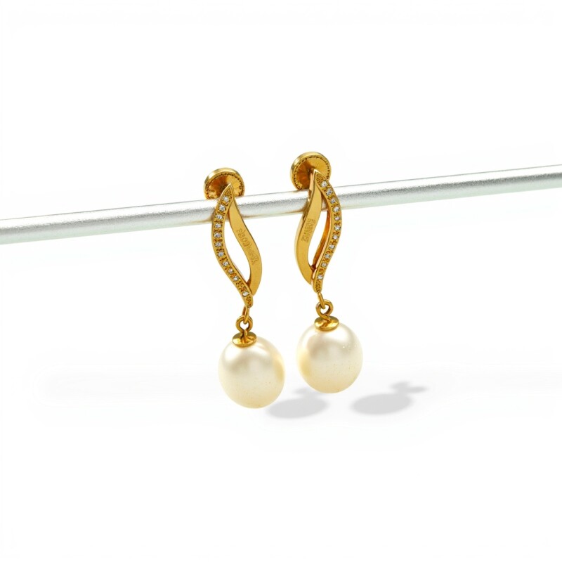 Caravanas Perlas y piedra - Oro bajo - Perla de río y zirconias - CA8022 conperla