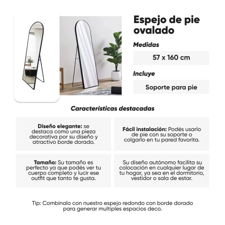 Espejo de pie ovalado con borde Negro