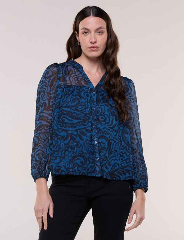 Blusa Lúrex Manga Larga Estampada NEGRO/AZUL