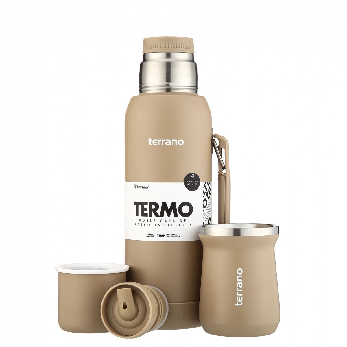Kit Termo 1LT Con Base De Silicona + Mate de Acero Tradicional - Arena 