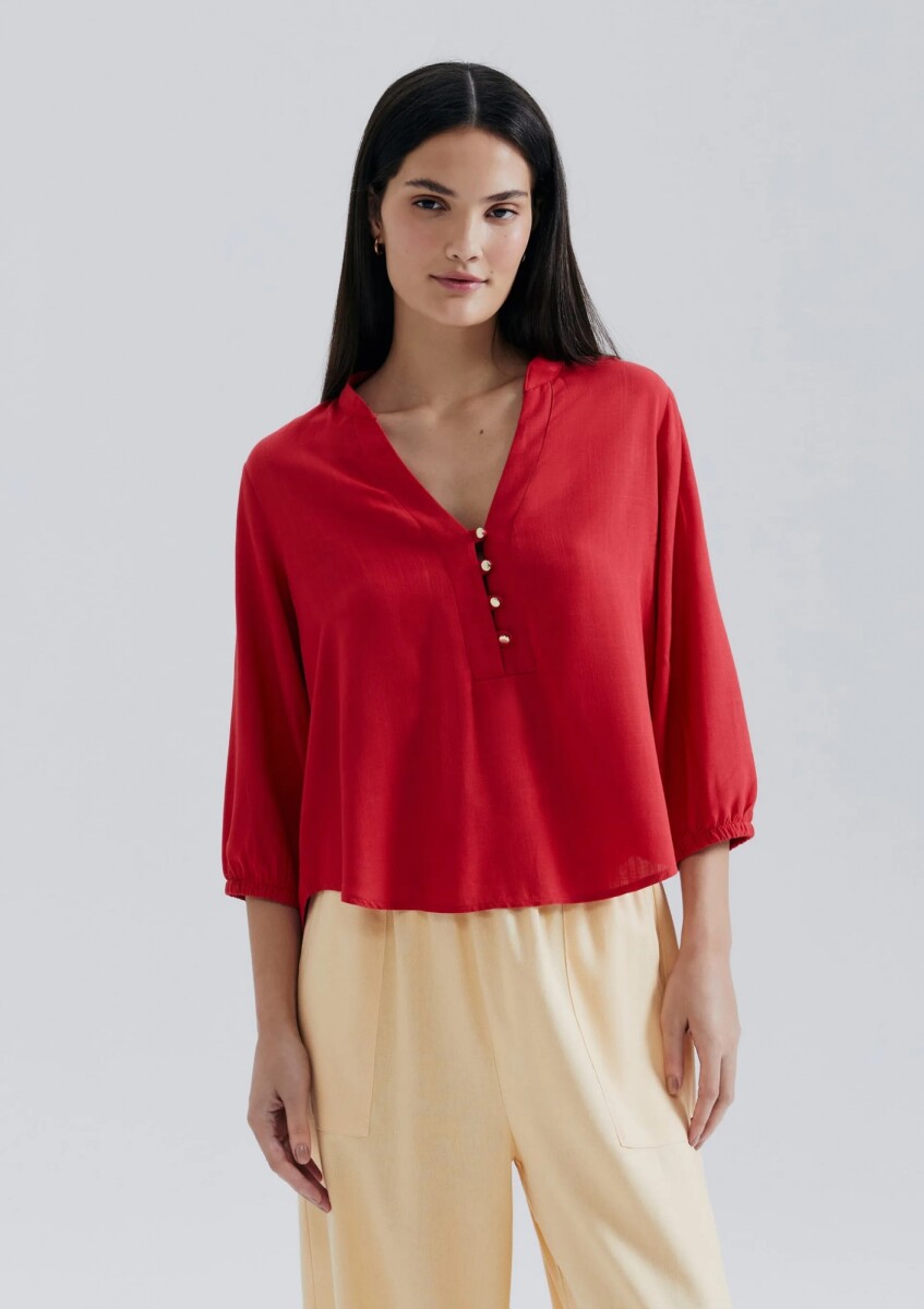 BLUSA FEMENINA ESCOTE V CON BOTONES - ROJO 