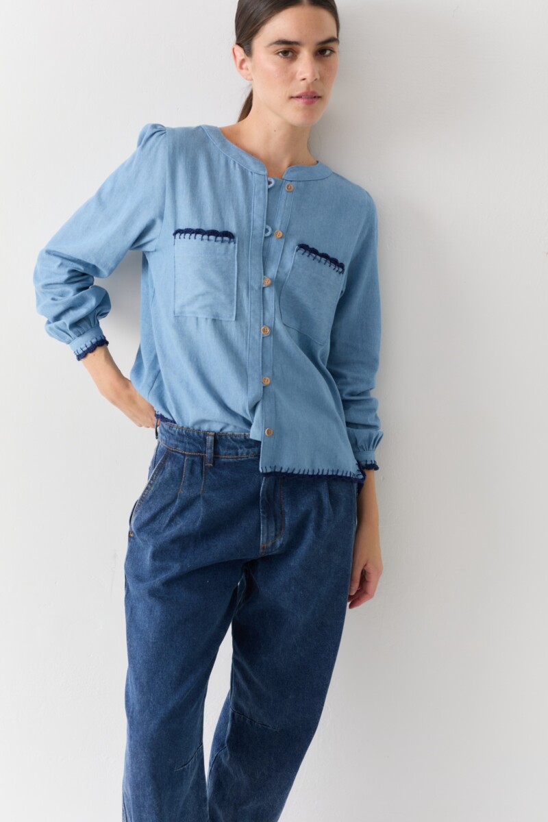 BLUSA HOCKEY DENIM CROCHET Celeste