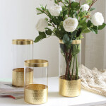 FLORERO VIDRIO TRANS. D15x25CM DORADO FLORERO VIDRIO TRANS. D15x25CM DORADO