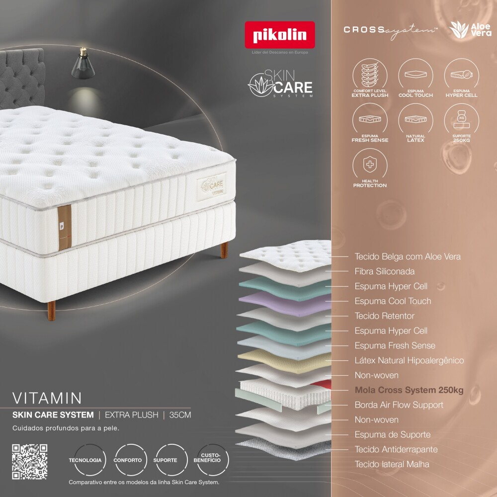 Colchón KING 178cm - Pikolin Resortes Pocket Cross 250kg - Vitamin Colchón KING 178cm - Pikolin Resortes Pocket Cross 250kg - Vitamin