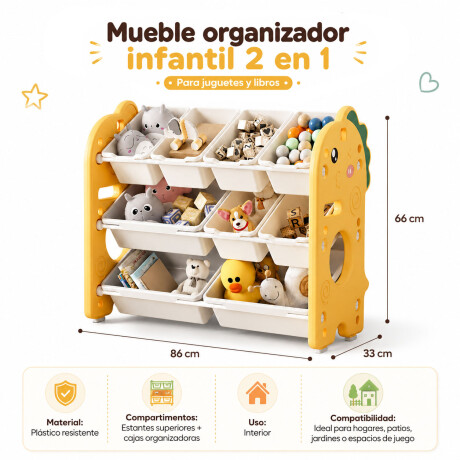 Organizador Infantil Multifuncional Juguetes Libros 9 Cajas Blanco/amarillo