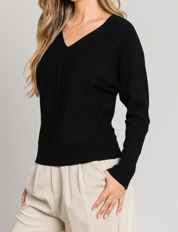 Buzo Tejido Fino Escote V Con Costura Central NEGRO