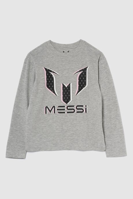 Remera Messi Manga Larga Niño Heather Grey