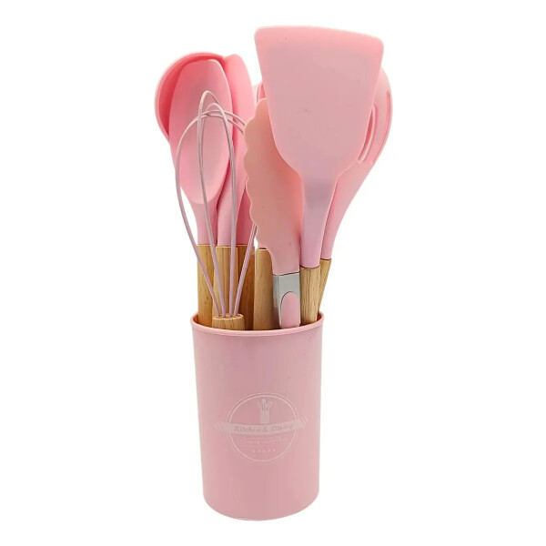Set De Menage, 11 Utensillos De Cocina Con Soporte ROSA