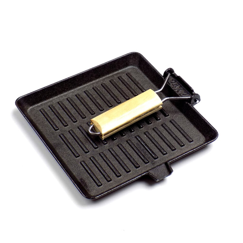 Plancha Grill Cuadrada de Hierro y Mango de Madera Plancha Grill Cuadrada de Hierro y Mango de Madera