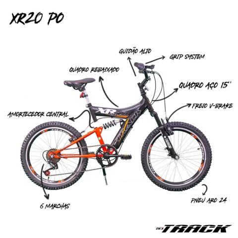 Bicicleta Track XR Aro 20" 6 Vel. Negra/Naranja Bicicleta Track XR Aro 20" 6 Vel. Negra/Naranja