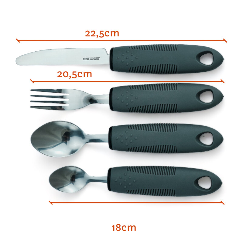 Set Cubiertos Adaptados Artritis, Temblor Manos Negro