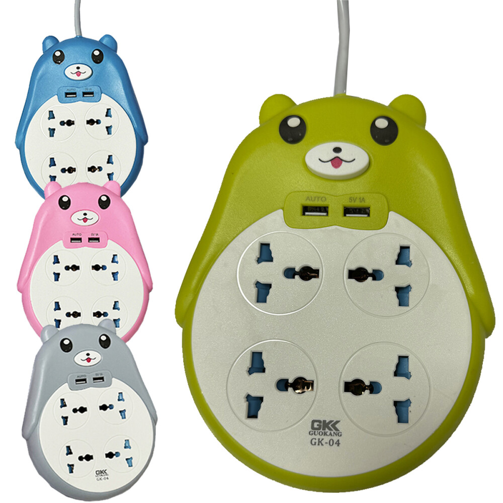 Alargue Con Diseño De Osito y 2 Puerto USB Verde