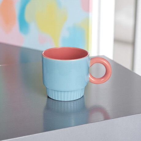 Taza Bicolor de Cerámica Celeste