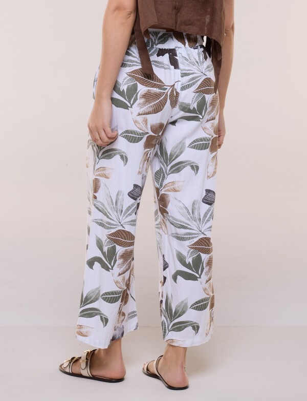 Pantalon Lino Crop MULTI/MARRON