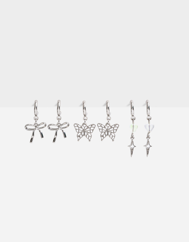 Aros Argollas Set Con Mariposas Set De Aros Argolla Mariposas - Plateado