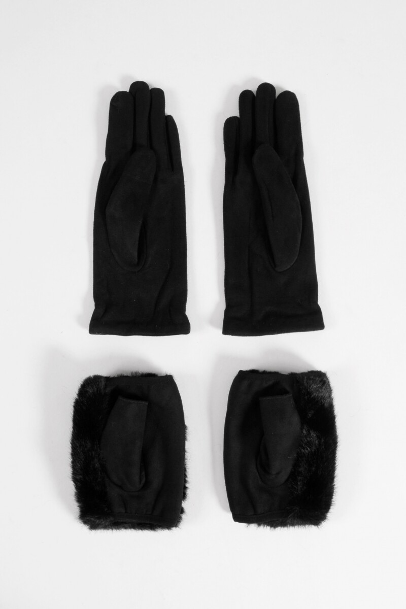 Guantes de suede con miton de pelo removible negro