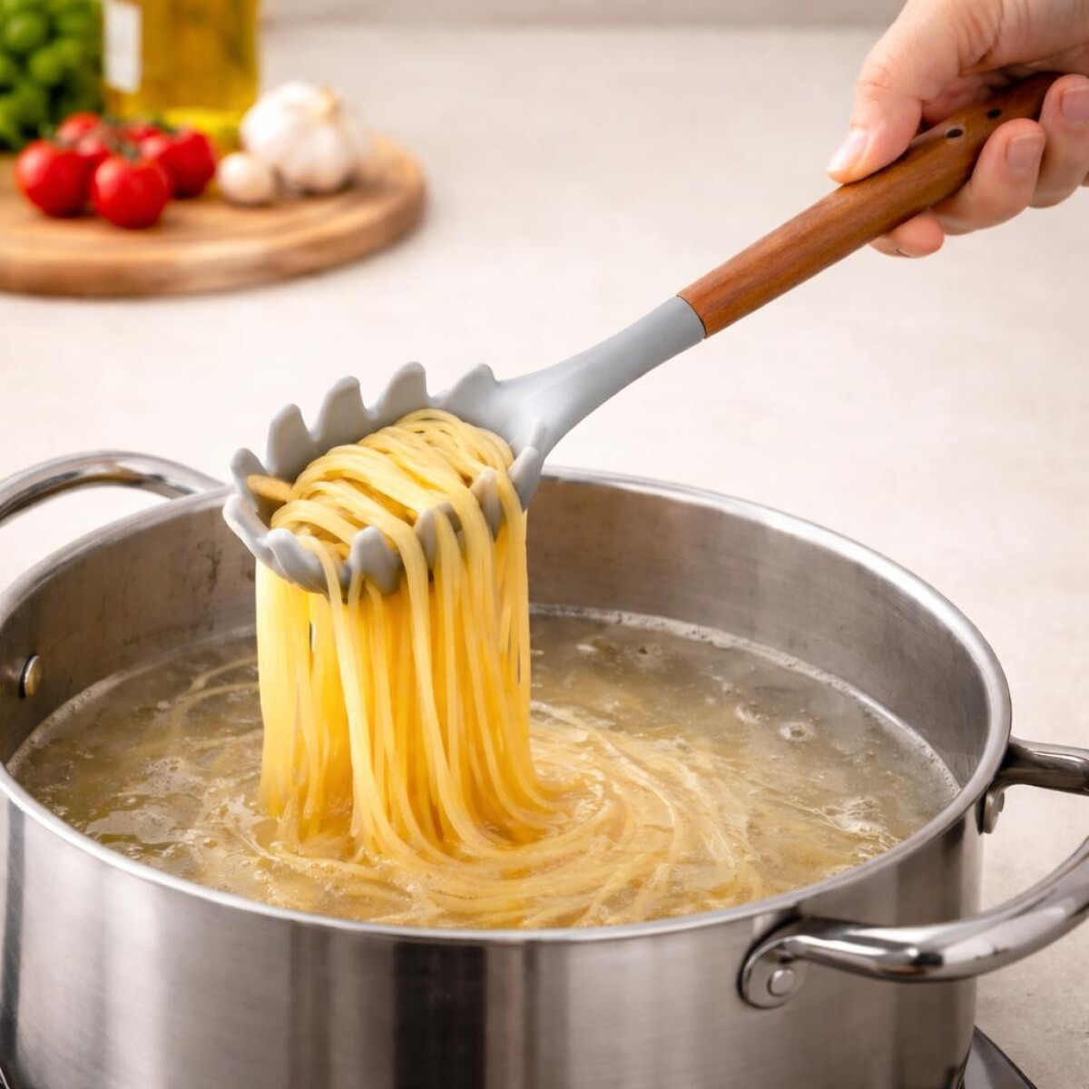 Cuchara para Pasta de Silicona y Mango de Acacia- Marble 