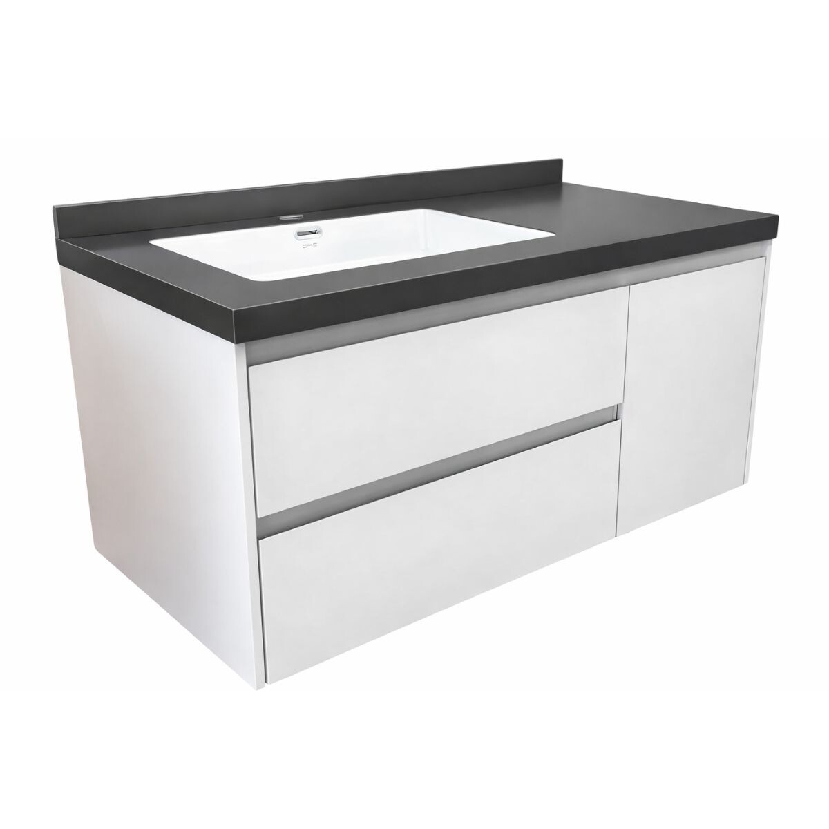 Mueble De Baño Suspendido Vip Blanco 100cm Mesada Gris Con Bacha De Loza 