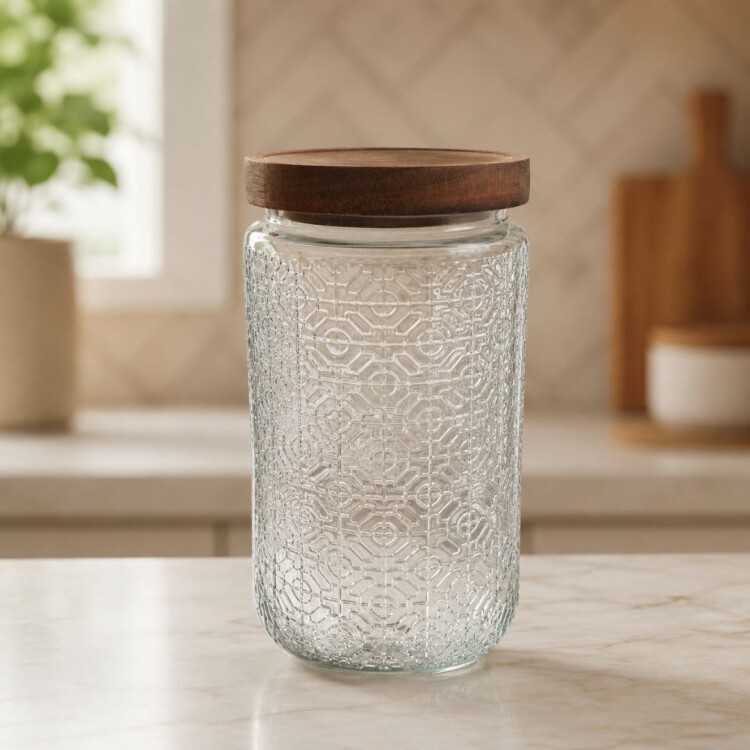 FRASCO 1000ML DE VIDRIO CON TAPA WOOD FRASCO 1000ML DE VIDRIO CON TAPA WOOD