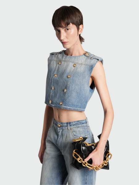 BALMAIN - TOP DENIM SIN MANGAS, CON BOTONES 6FC