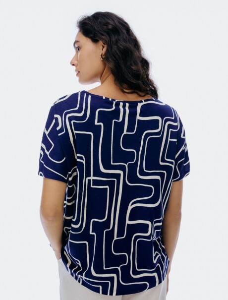 BLUSA ESTAMPADA DE MANGA CORTA AZUL