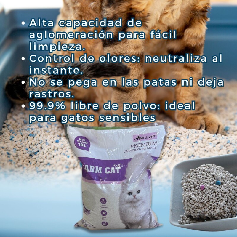 ARENA SANITARIA AGLOMERANTE CHARM CAT PREMIUM BAJO POLVO SIN OLORES PACK 16 KILOS LAVANDA