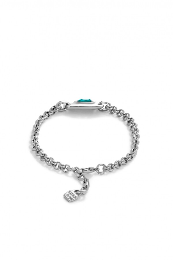 PULSERA DE CADENA BAÑADA EN PLATA DE LEY CON CRISTAL VERDE Pulsera