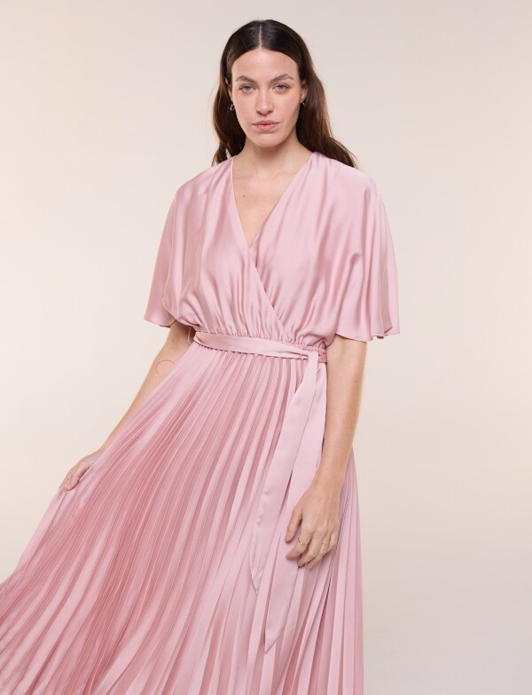 Vestido Saten Plisado ROSA
