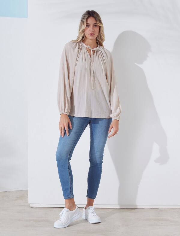 Blusa Satén Frunces BEIGE