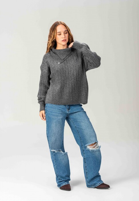 Sweater Detalle Gris Oscuro