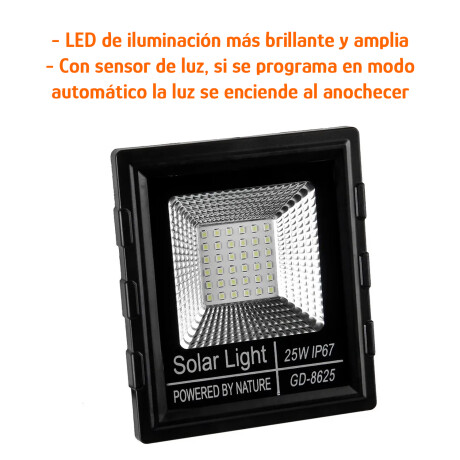 Foco Exterior Solar p/Pared Led 25W c/ Control y Sensor Luz Negro