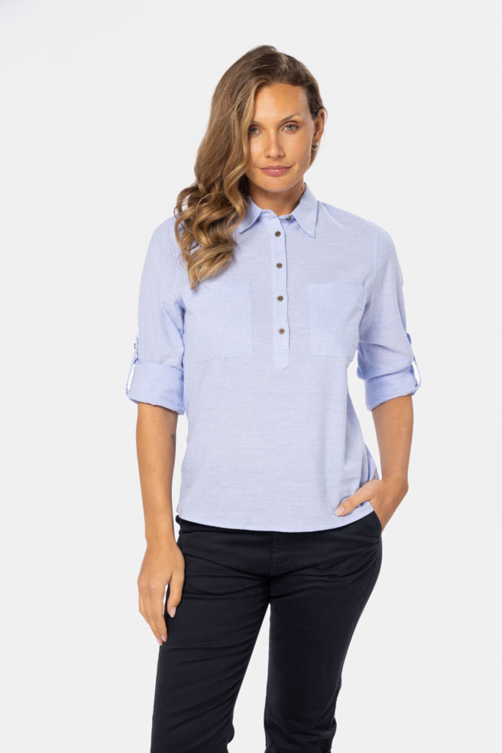 CAMISA DE LINO MEDIO BOTÓN Lila