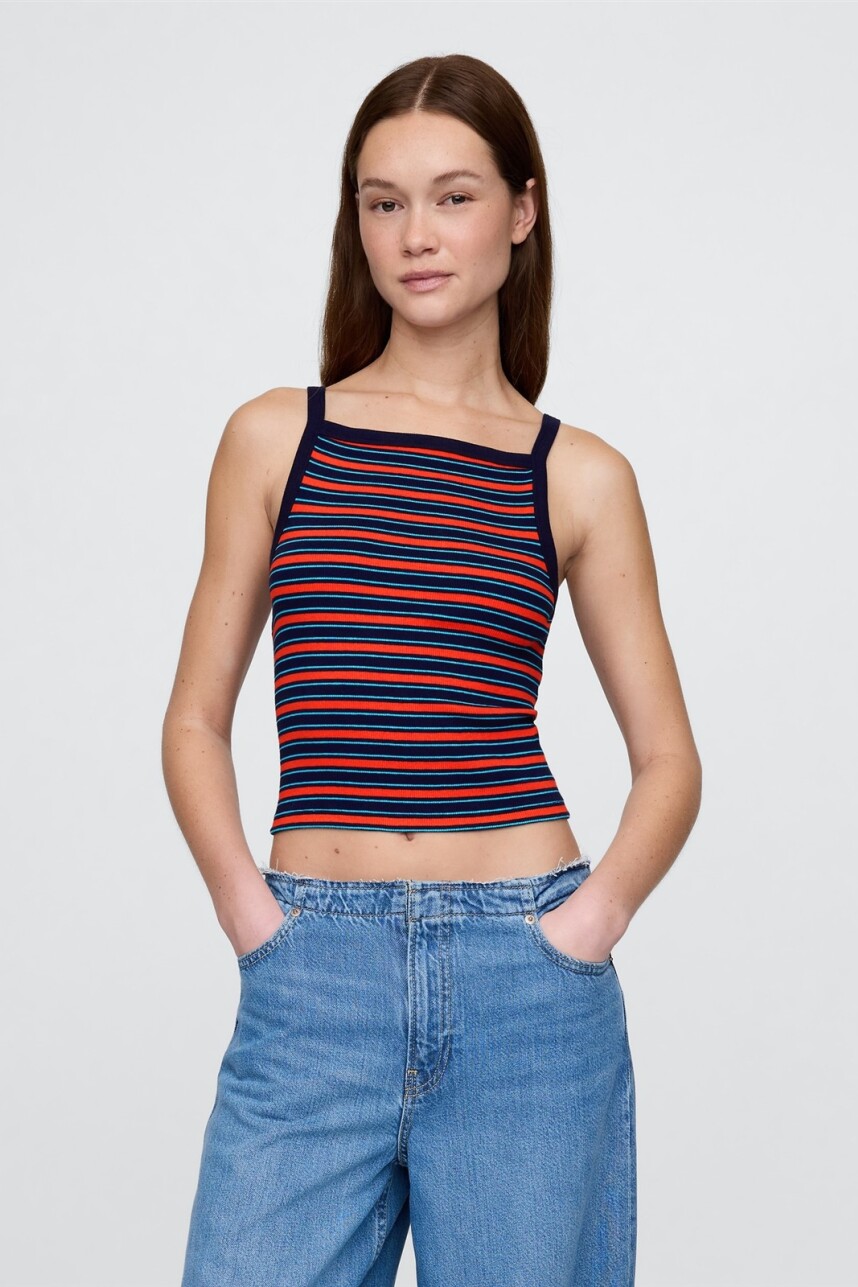 Musculosa Algodón Rib Mujer Navy Red Stripe