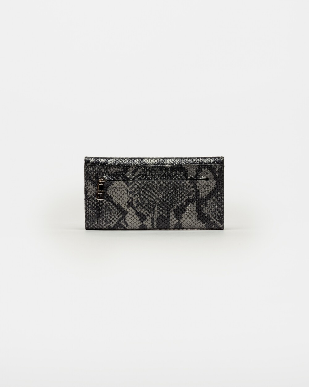 Billetera Chicago En Cuero Snake Metalizado Gris Oro