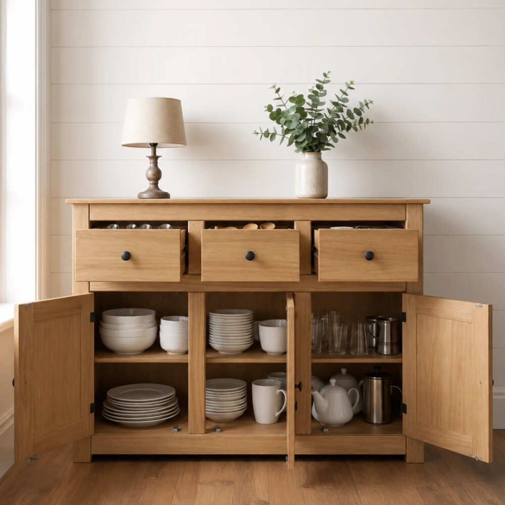 APARADOR TARUMA 100% MADERA MACIZA 3 CAJONES Y 3 PUERTAS – DISEÑO CLÁSICO APARADOR TARUMA 100% MADERA MACIZA 3 CAJONES Y 3 PUERTAS – DISEÑO CLÁSICO