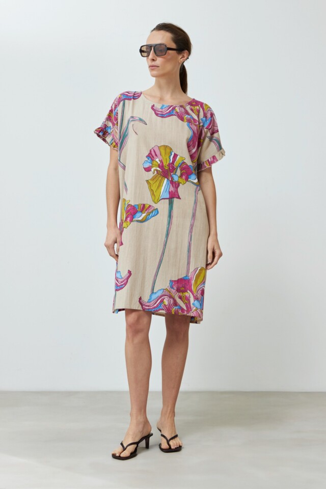 Vestido con estampa "Lirio de Campo" beige