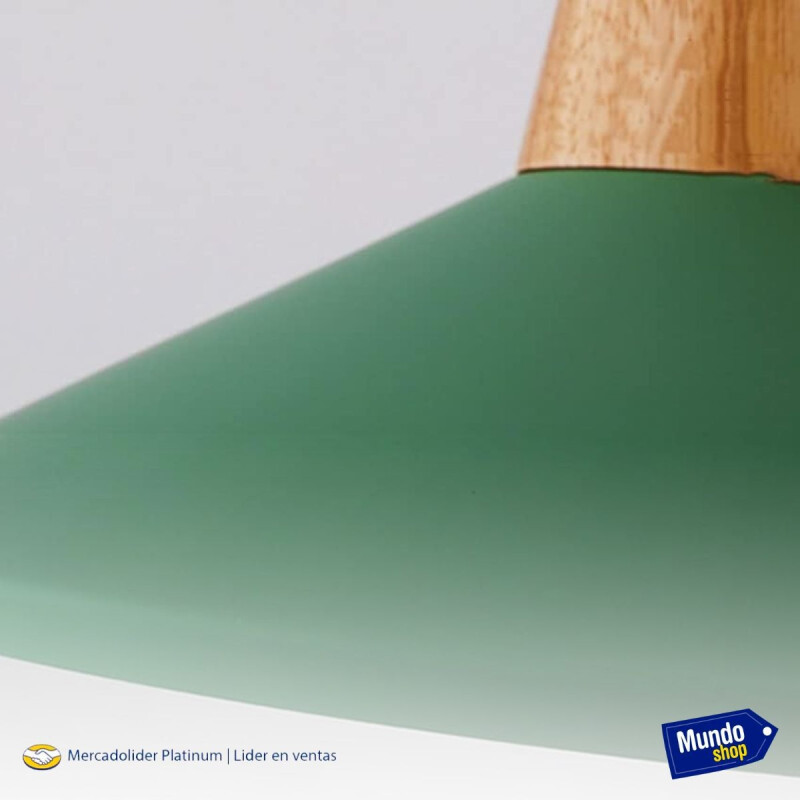 Lampara Colgante Metal Nordica Plato Deco Simil Madera Led Verde