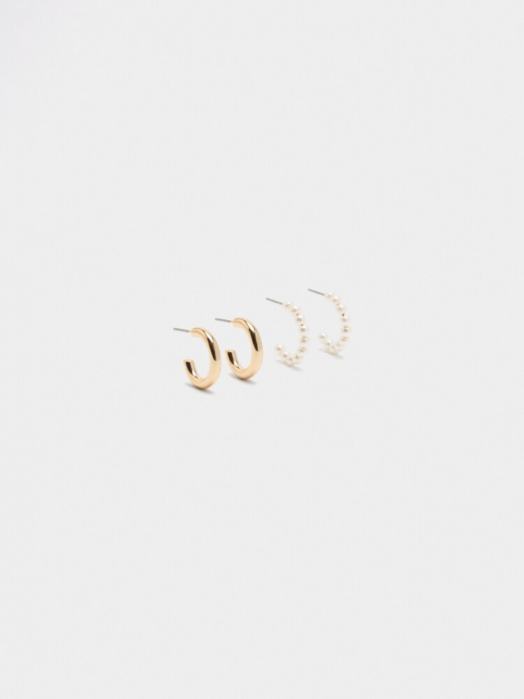 Set De Aros Abiertos Con Perlas blanco