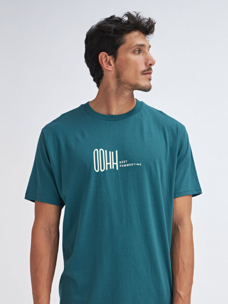Camiseta manga corta estampada Ohhh- Verde Petróleo