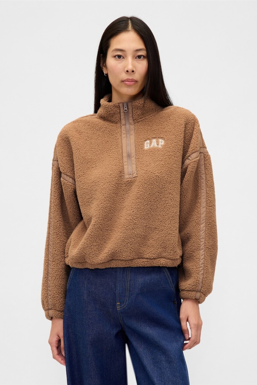 Buzo Polar Medio Cierre Logo Gap Mujer Camel Hair